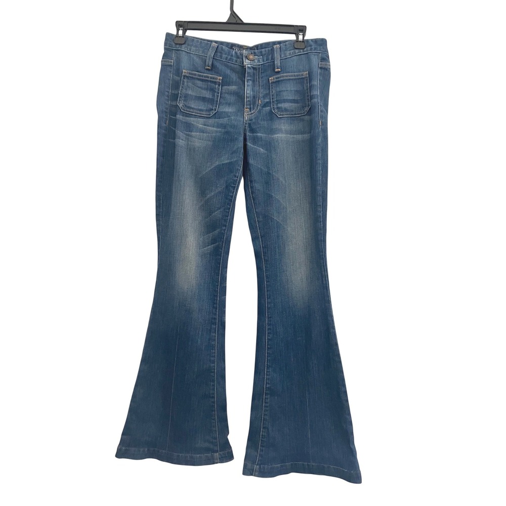Guess Women Flare Jeans 27 Blue Patch Pocket 1981 Denim